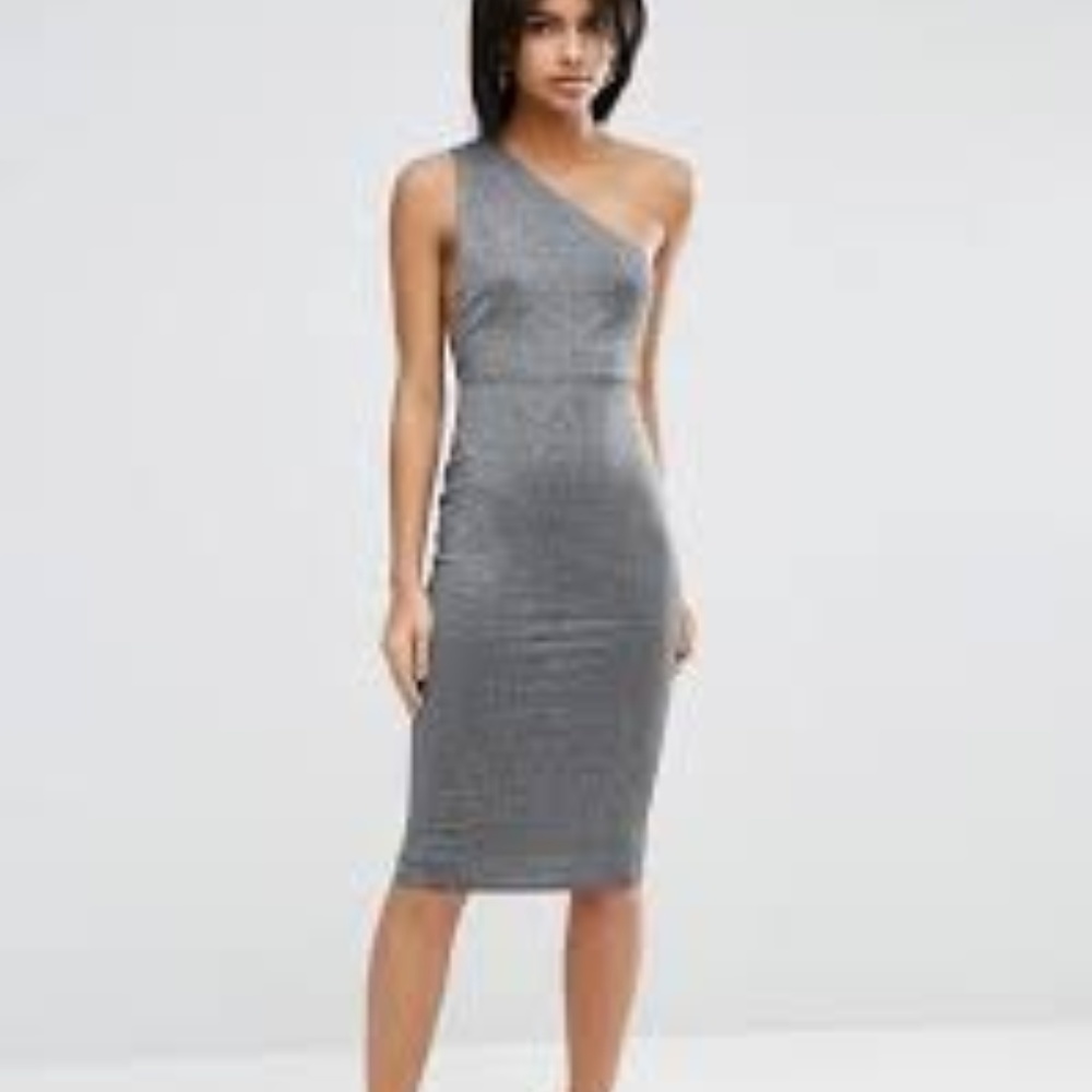 ASOS Glitter One Shoulder Twist Back Midi Dress