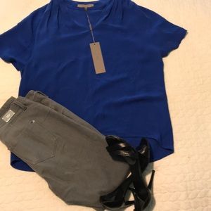 Halston Heritage pleated woven silk blouse