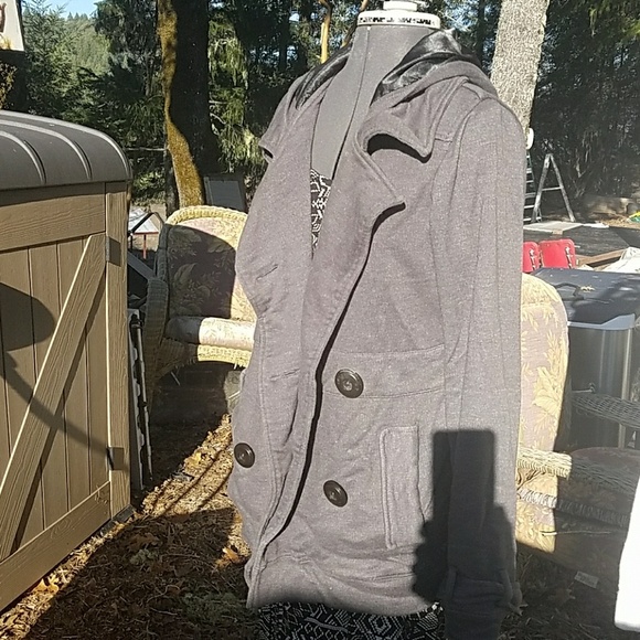 gray billabong pee coat type coat with hood - Picture 2 of 7