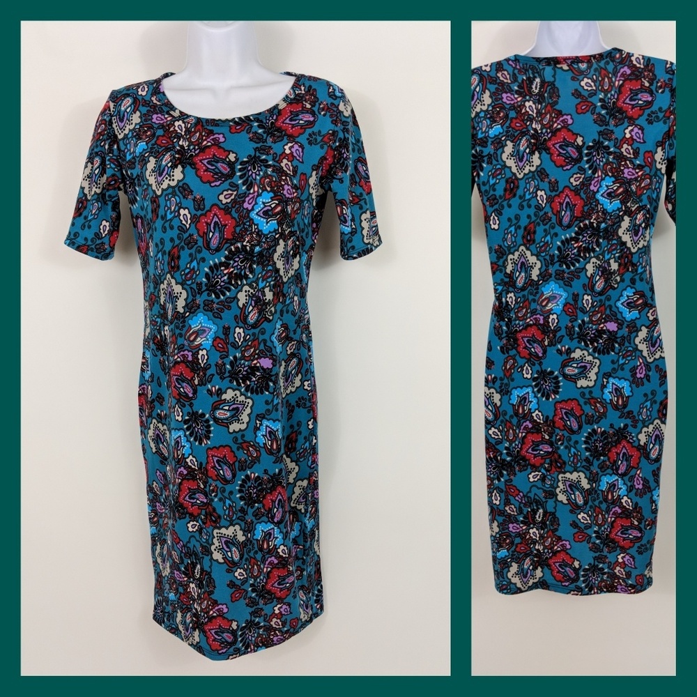 🦄 NWOT LuLaRoe Julia Dress Blue Pink Paisley