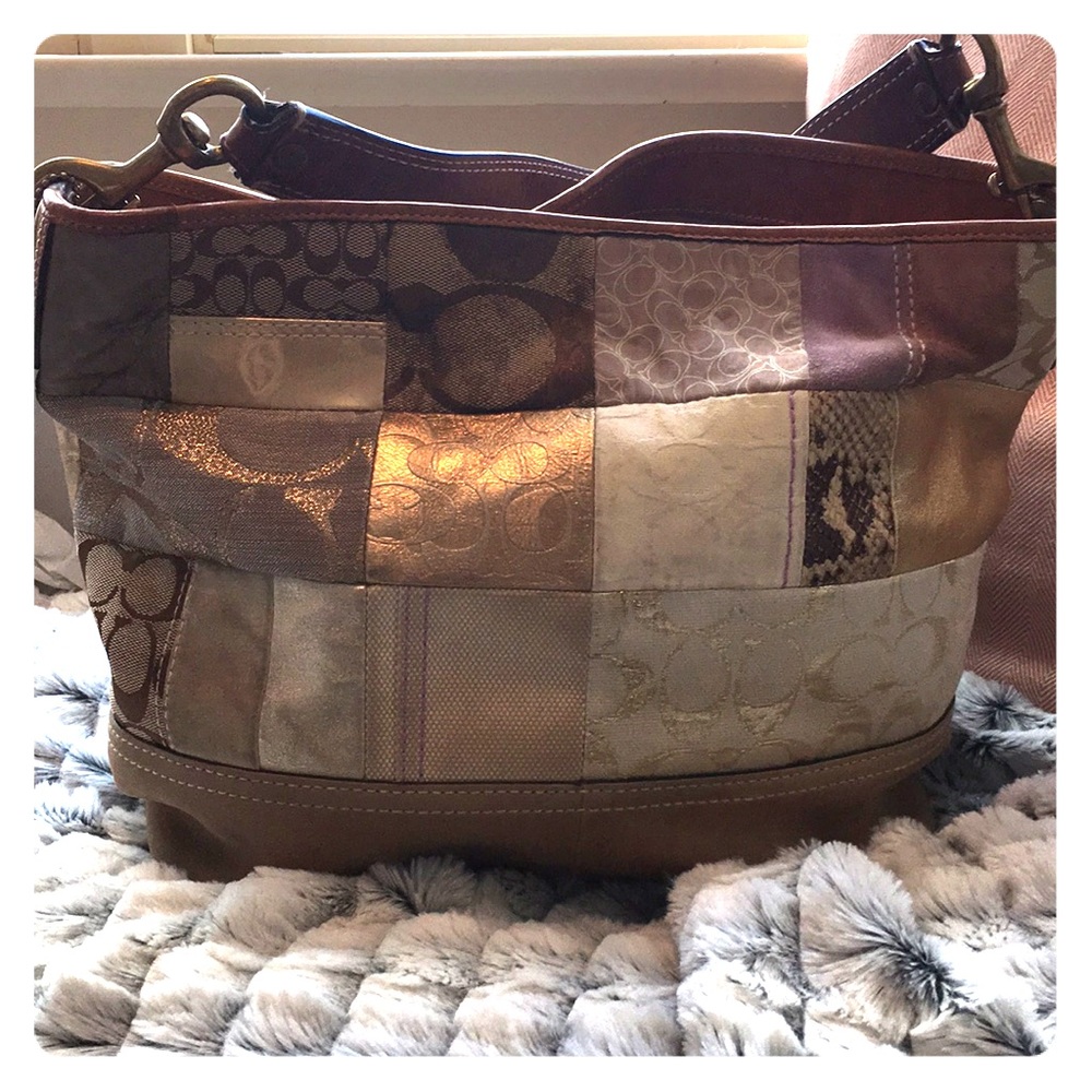Coach Denim Khaki Jacquard / Suede Patchwork