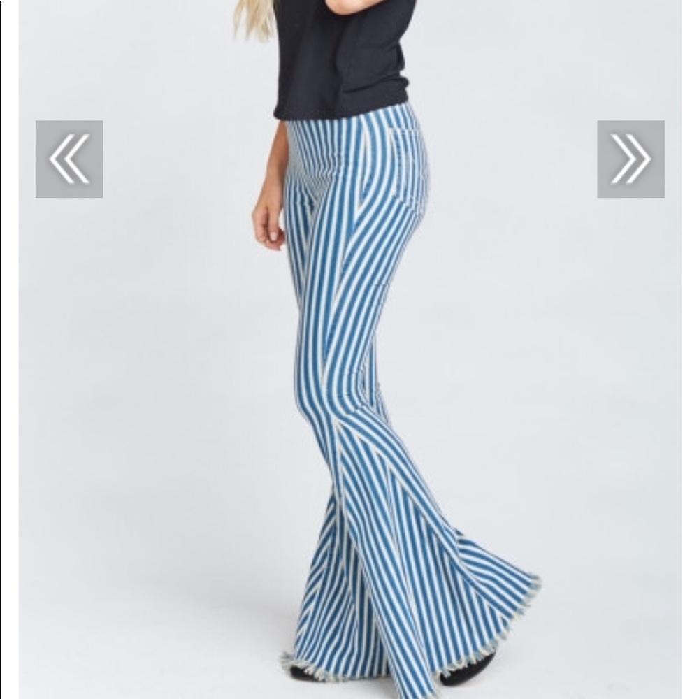 NWT Mumu Berkeley Bells Indigo Stripe Cream - Picture 2 of 4