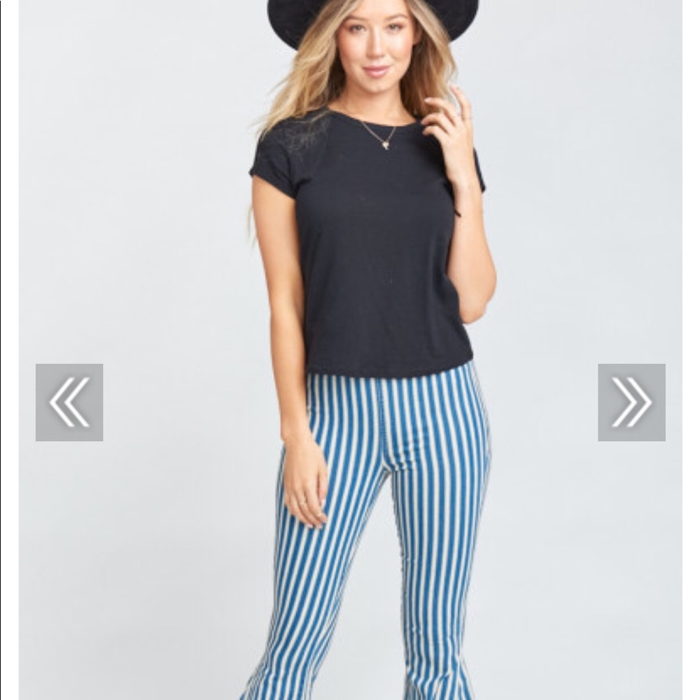 NWT Mumu Berkeley Bells Indigo Stripe Cream - Picture 3 of 4