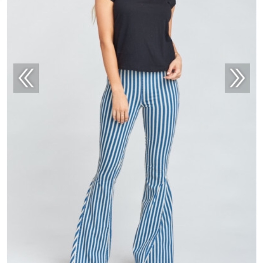 NWT Mumu Berkeley Bells Indigo Stripe Cream - Picture 4 of 4