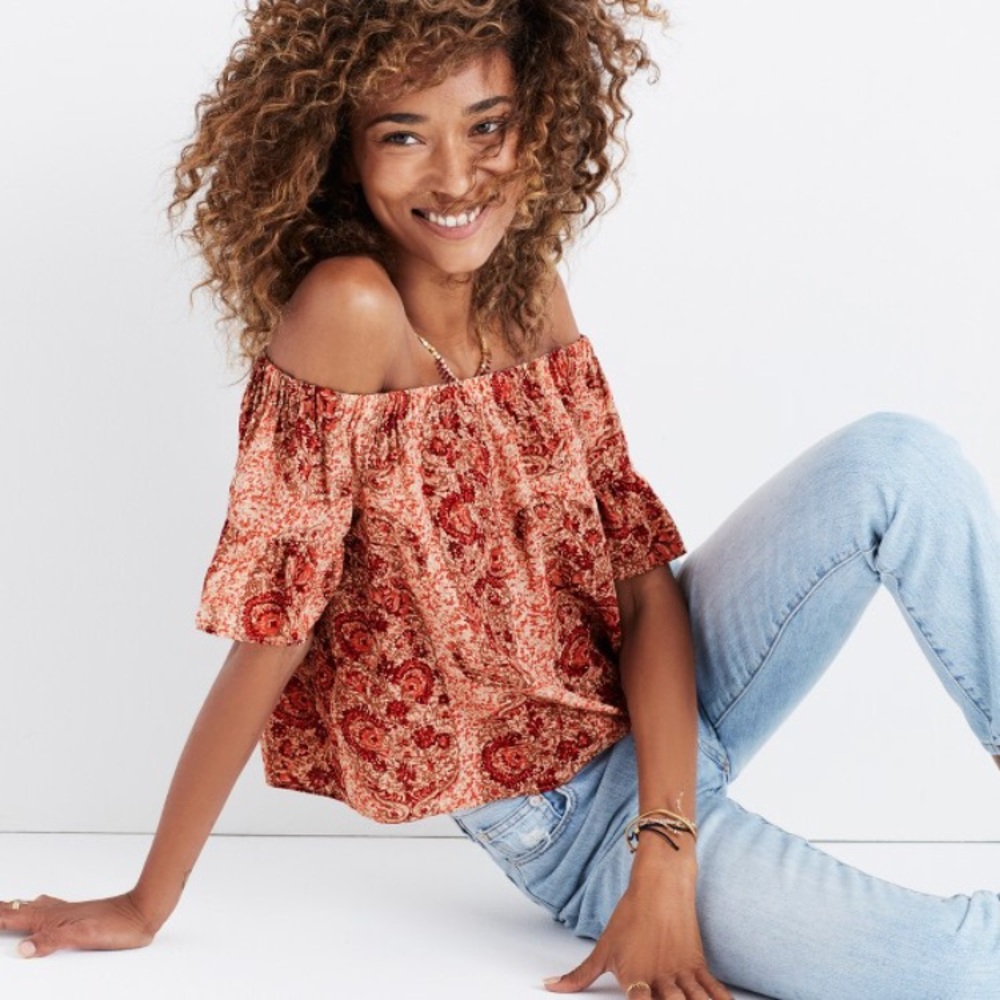 Madewell Off The Shoulder Paisley Top