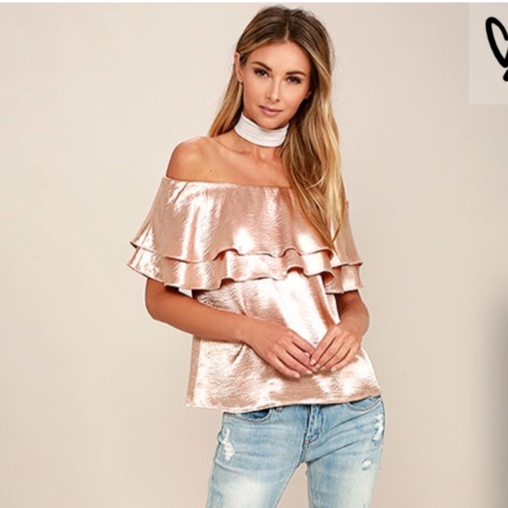NWOT Blush pink silk off the shoulder top