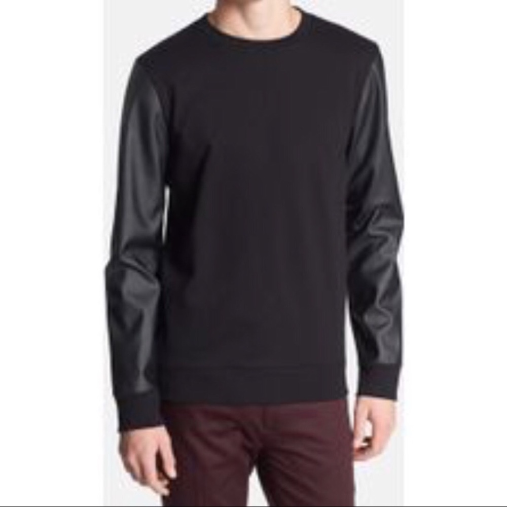 Topman Sweatshirt with Faux Leather Sleeves