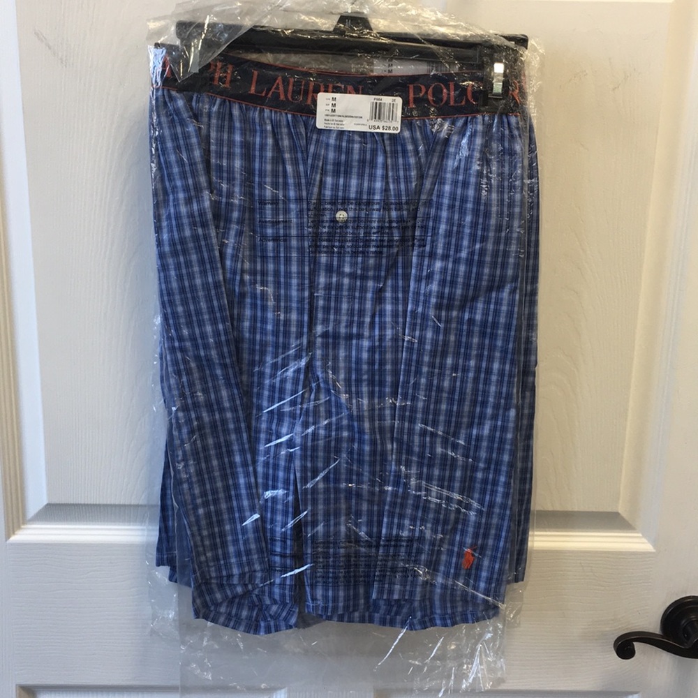 Men's RALPH LAUREN Blue Plaid Night Shorts SZ M