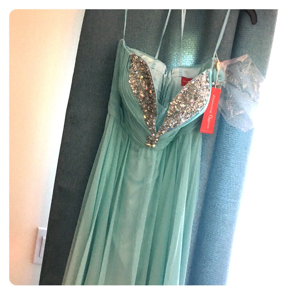 Long chiffon teal dress gown