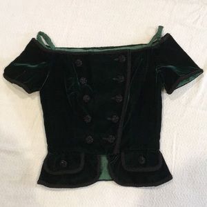 Green velvet shirt / vest with black lace trim