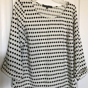 Brixon Ivy, Ivory Blouse with Black Clover Pattern