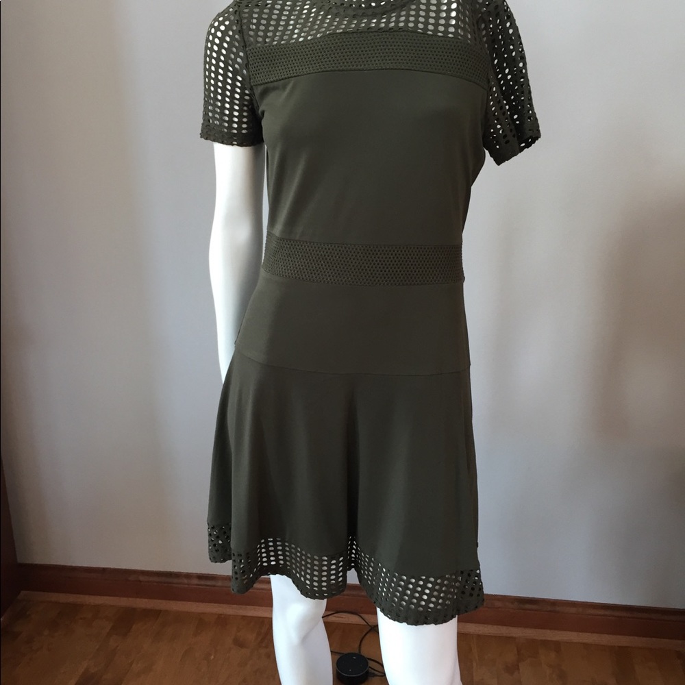 NWT MICHAEL KORS NAVY GREEN DRESS W/ lace like hem - Picture 2 of 7