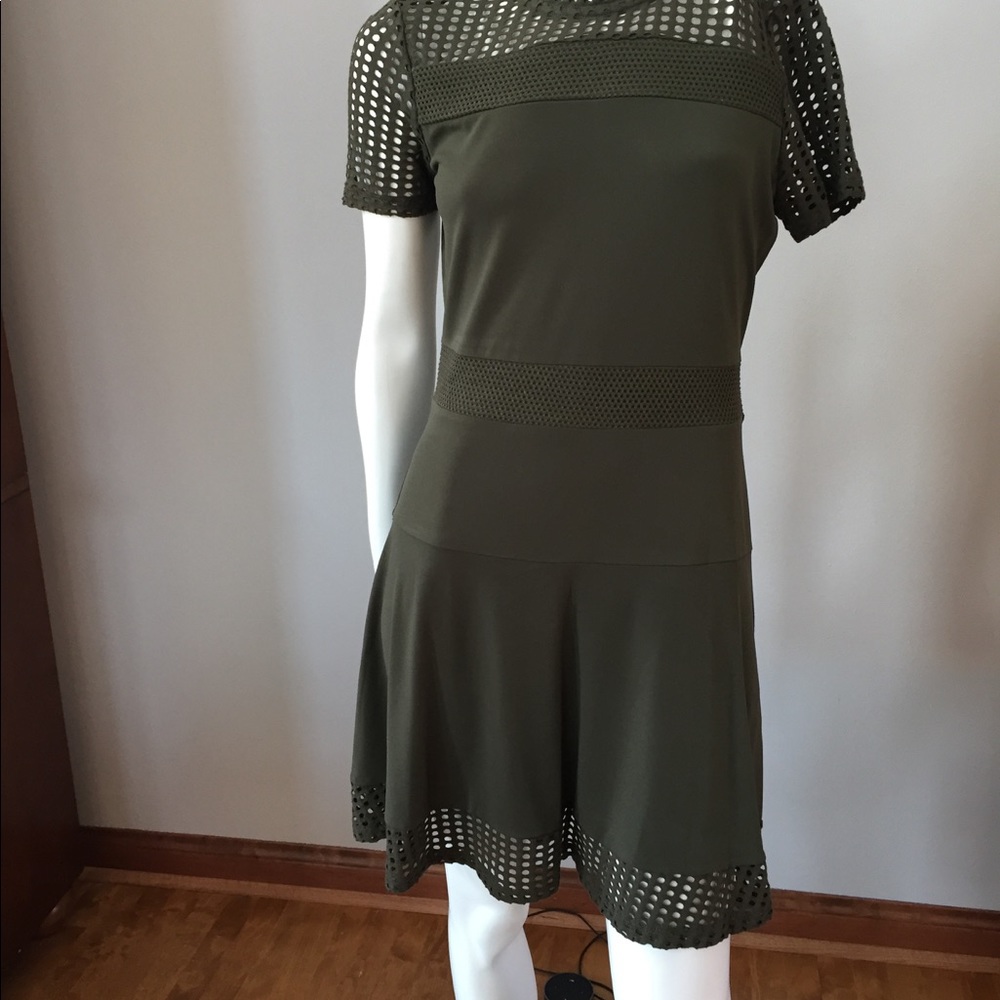 NWT MICHAEL KORS NAVY GREEN DRESS W/ lace like hem - Picture 3 of 7