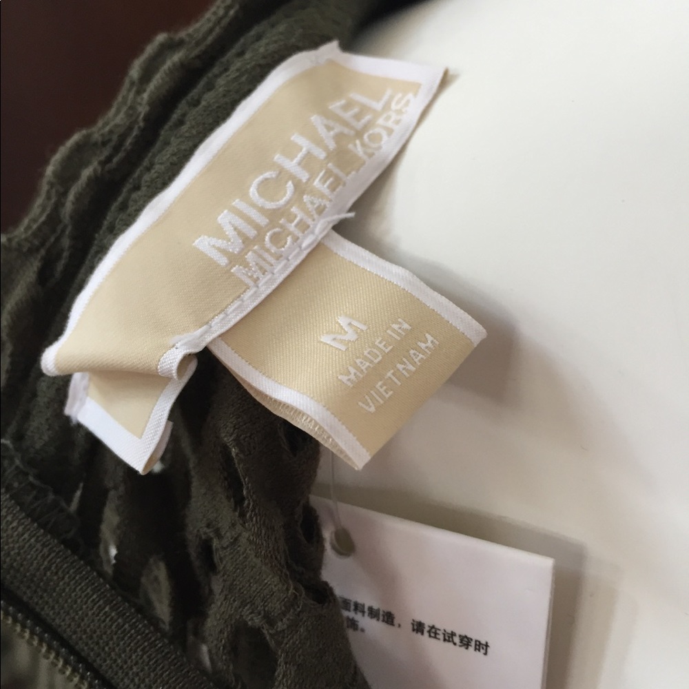 NWT MICHAEL KORS NAVY GREEN DRESS W/ lace like hem - Picture 5 of 7