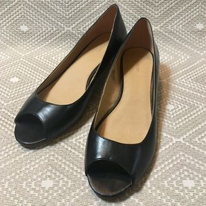 NWOT Express Black Peep Toe Low Wedges