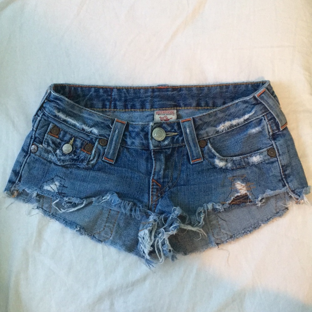 True Religion Joey Cut-Off Denim Shorts - Size 24