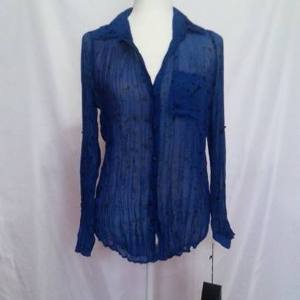 Rock & Republic Blue with Black spots Blouse NWT!