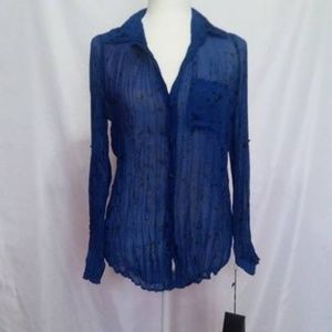 Rock & Republic Blue with Black spots Blouse NWT!