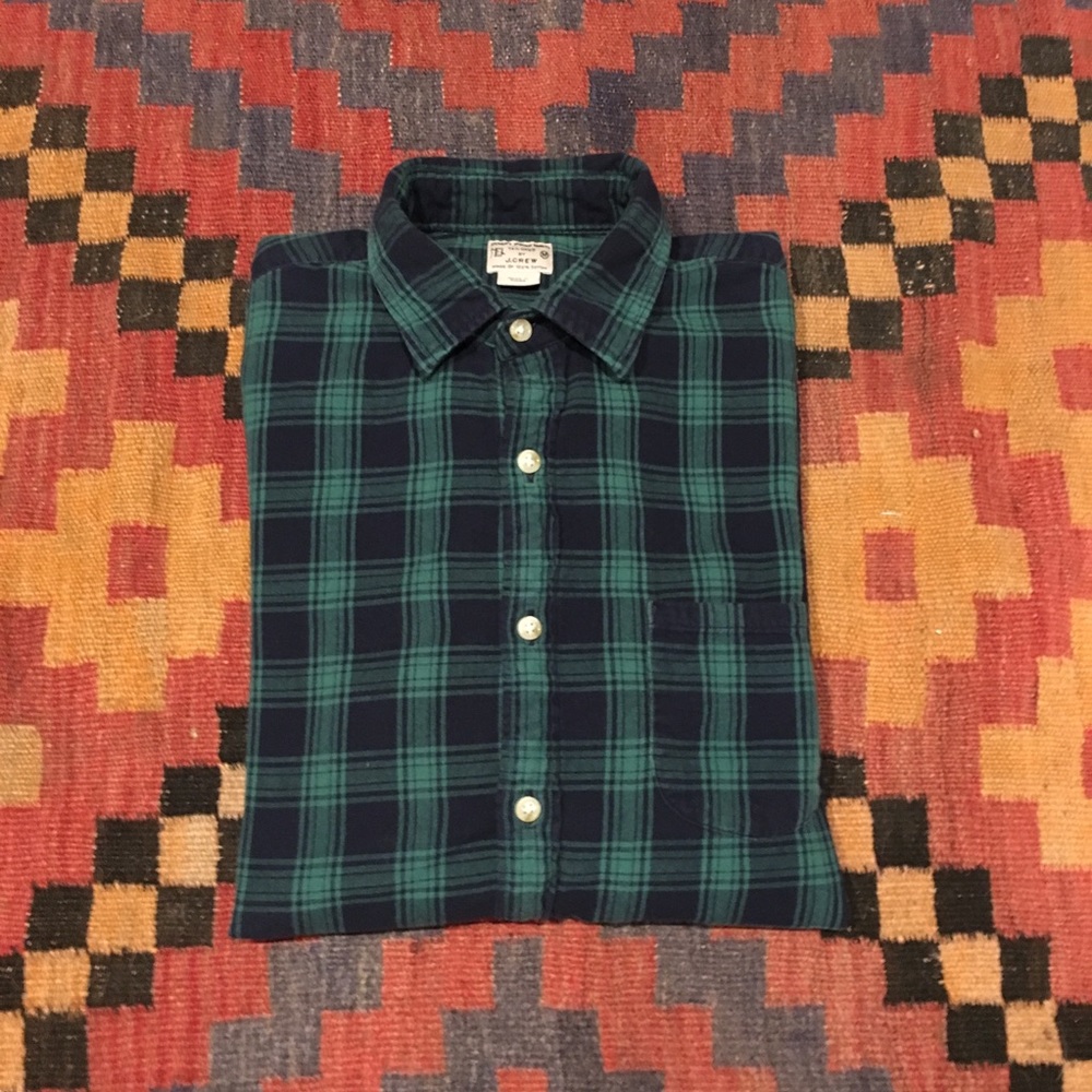 J. Crew Navy/Green Plaid Button Down, Size M