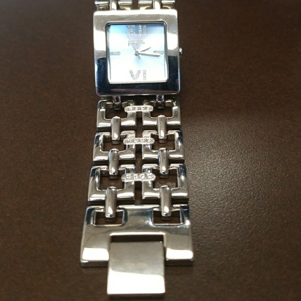 SOLD! Steel Crystal Studded Follie Square Watch