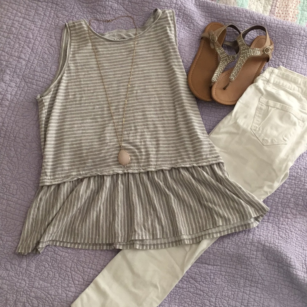 Loft grey and white striped top