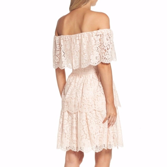 X SOLD X Eliza J Blush Off Shoulder Lace Dress - Picture 2 of 8