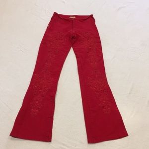 Petite embroidered red jeans