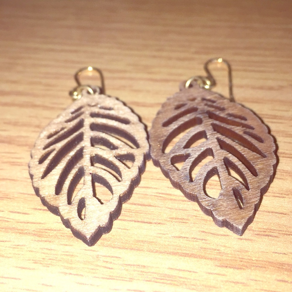 Wooden Leaf Earrings