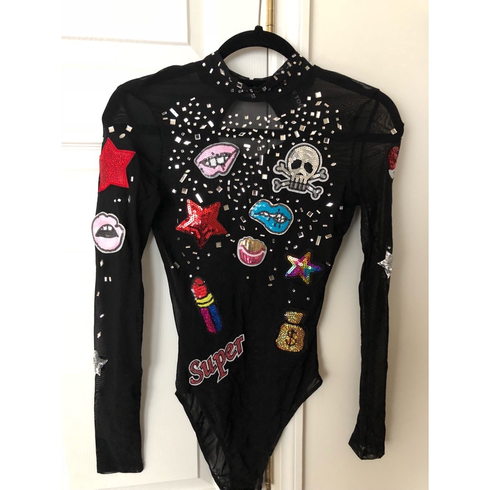 Patch Me Thru Jeweled Mesh Bodysuit