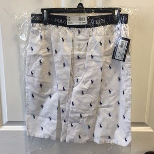Men's RALPH LAUREN White/Navy Night Shorts SZ M