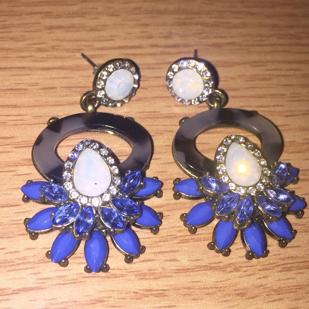 Cobalt Blue, Grey, white and diamond Post Earring