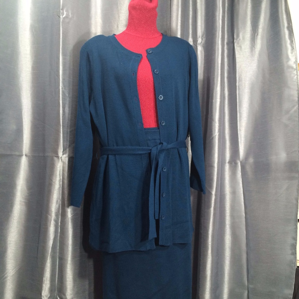 2pc Sweater Knit Dress Skirt Cardigan Duster