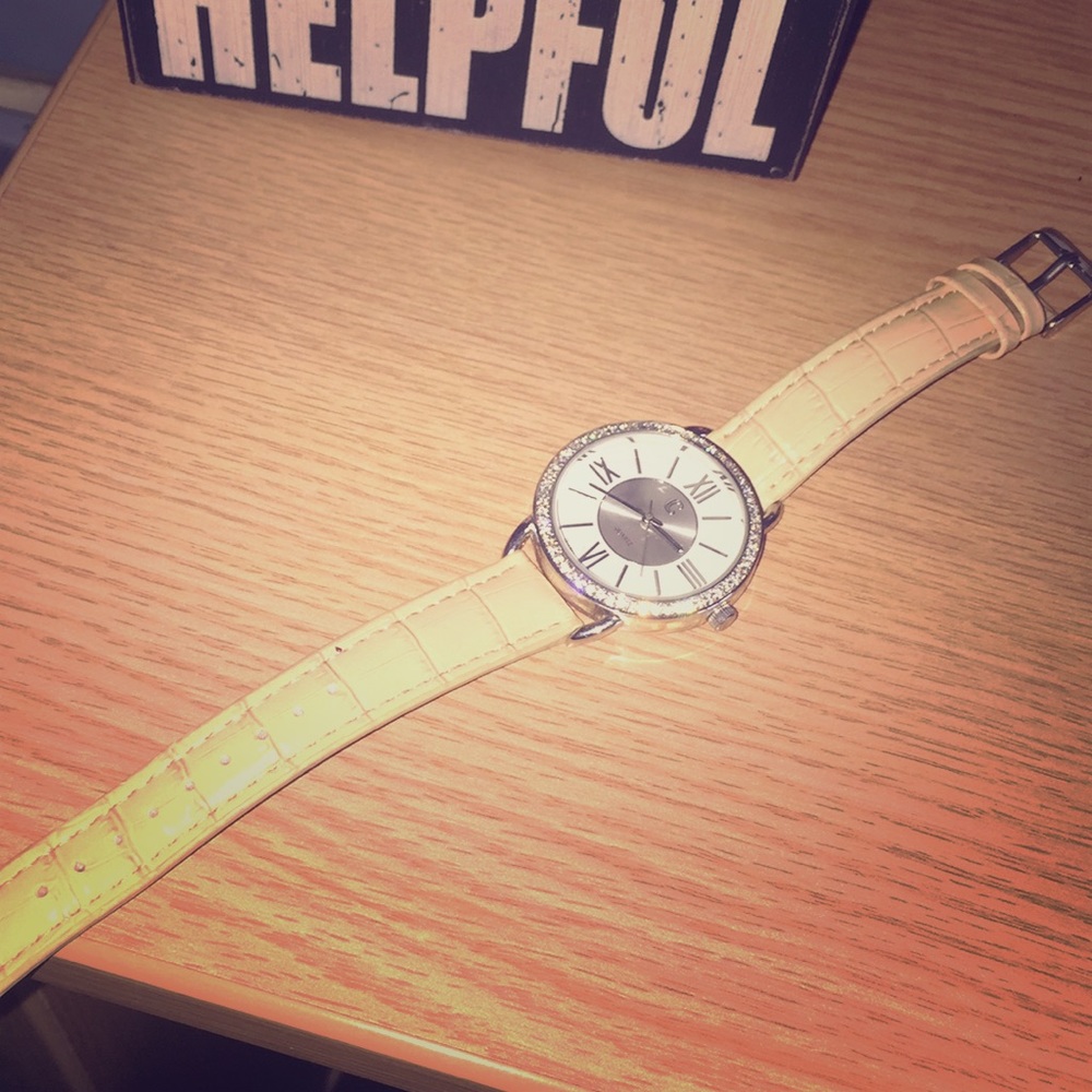 Tan Alligator watch with diamond and silver