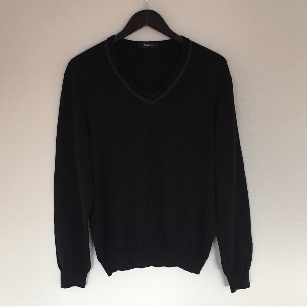 Zegna Sport Navy V-Neck Sweater, Size L