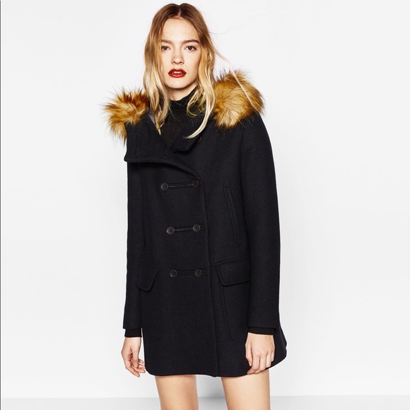 Zara Jackets & Blazers - 🌷NWT Wool duffle coat with faux fur hood