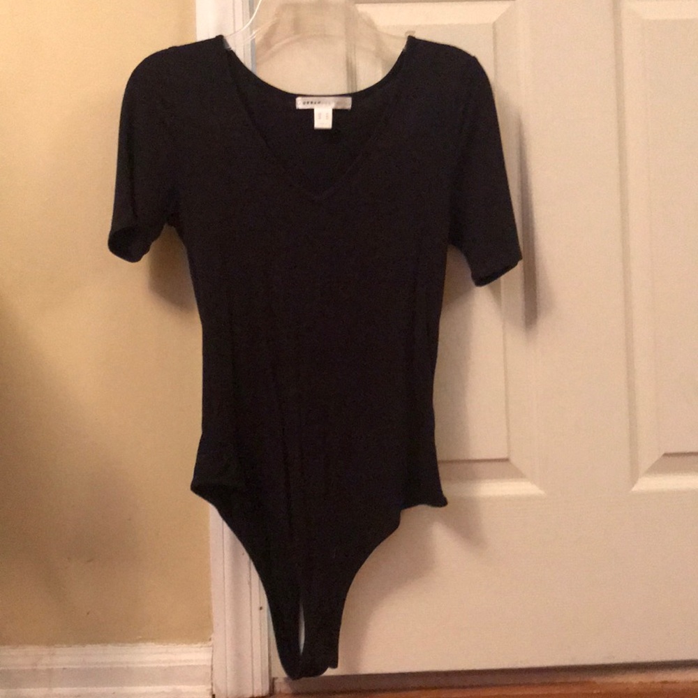 Solid black short sleeve bodysuit