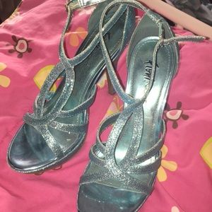 Blue glitter sandal heels women's size 8