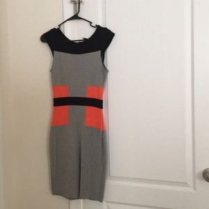 Grey, Orange, and Black French Connection dress