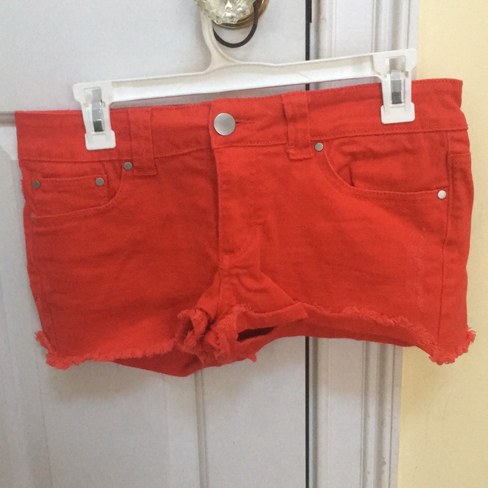 Red denim shorts