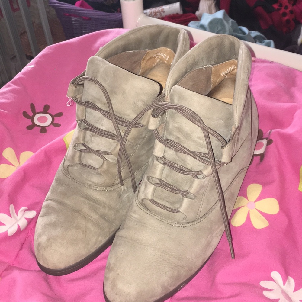 Genuine leather beige booties, women's 7.5 wide