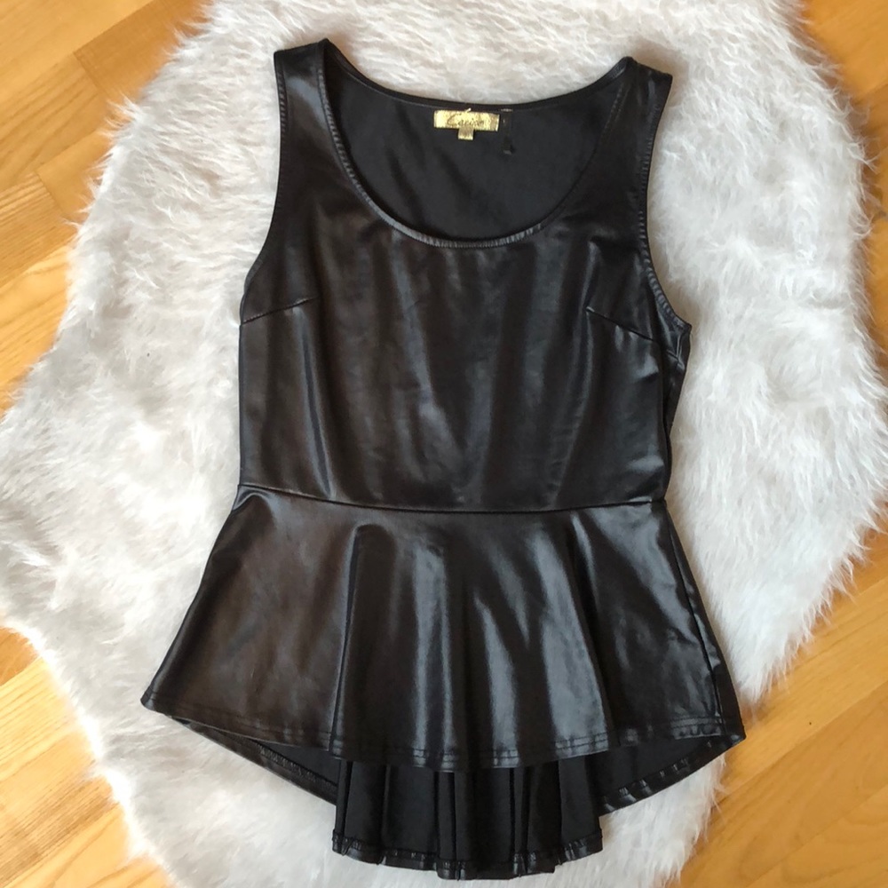 Leather effect stretchy peplum top