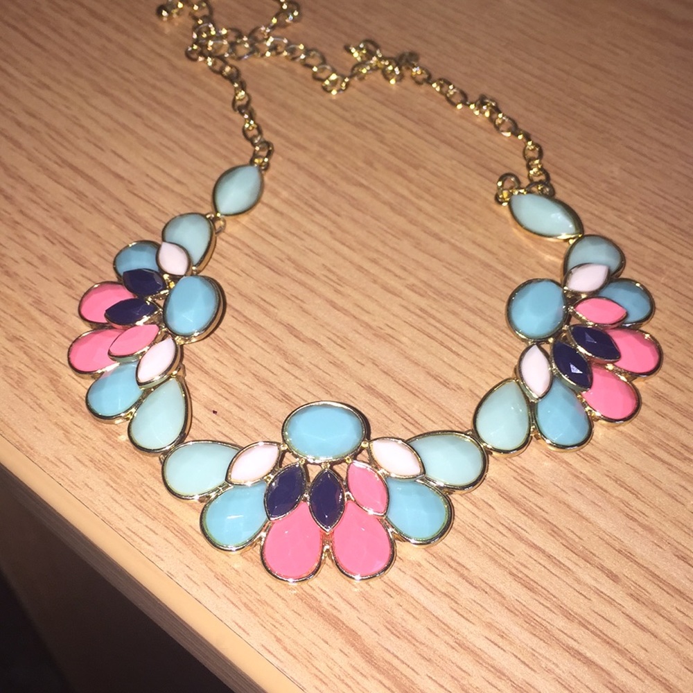 Coral, Navy, Turquoise and White Necklace