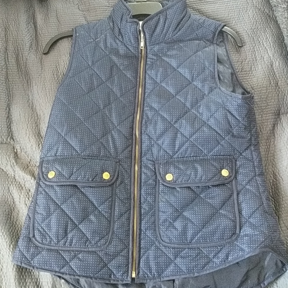 Navy blue and white polka dot vest