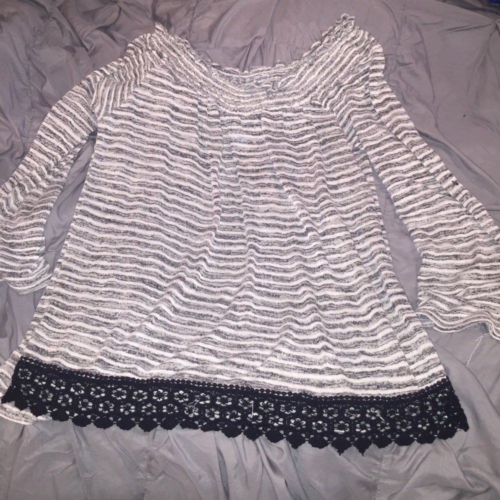 Gray and white striped shirt