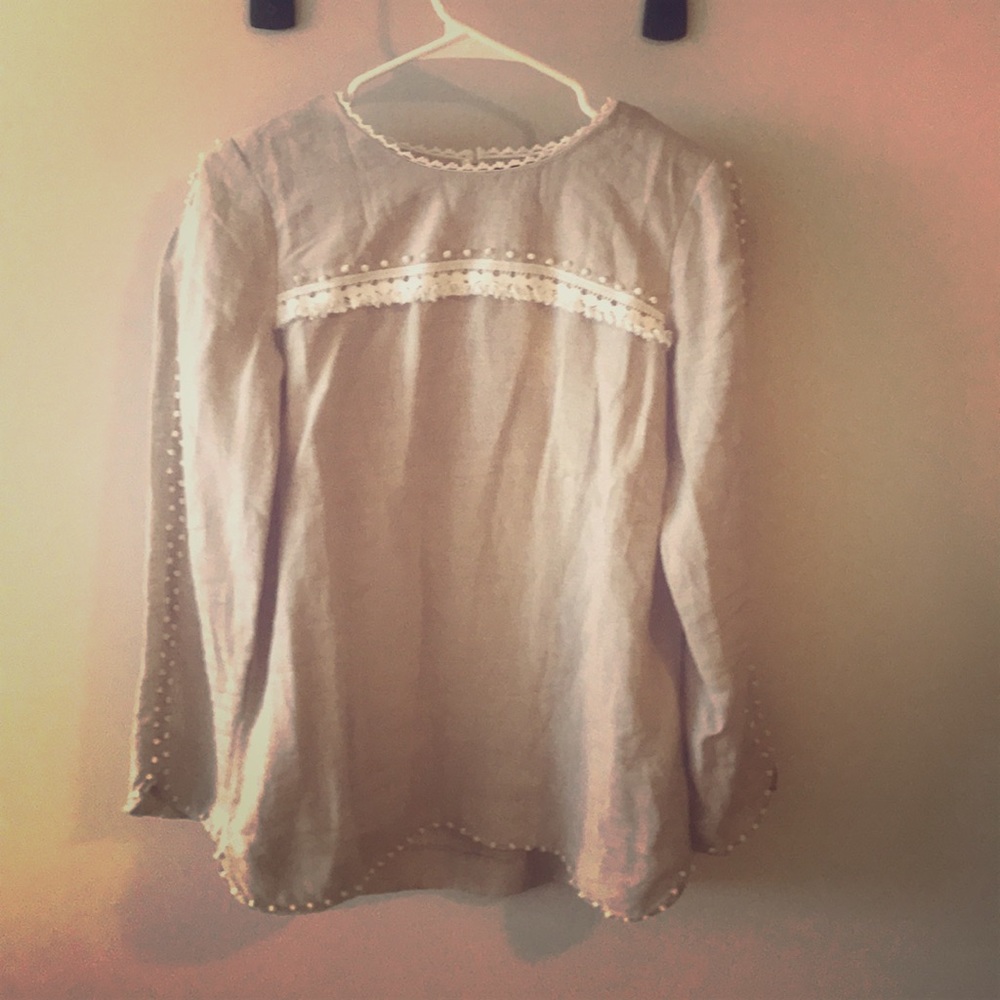 Linen tunic with fringe detail