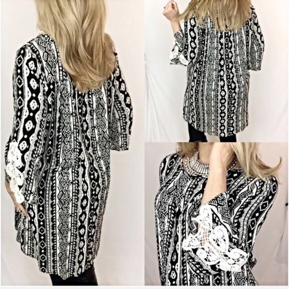 Boho Lace Relaxed Tunic Dress M/L - Picture 2 of 3