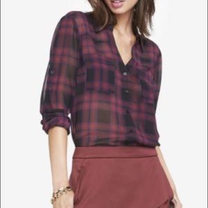 Express Slim Fitted Sheer Plaid Portofino