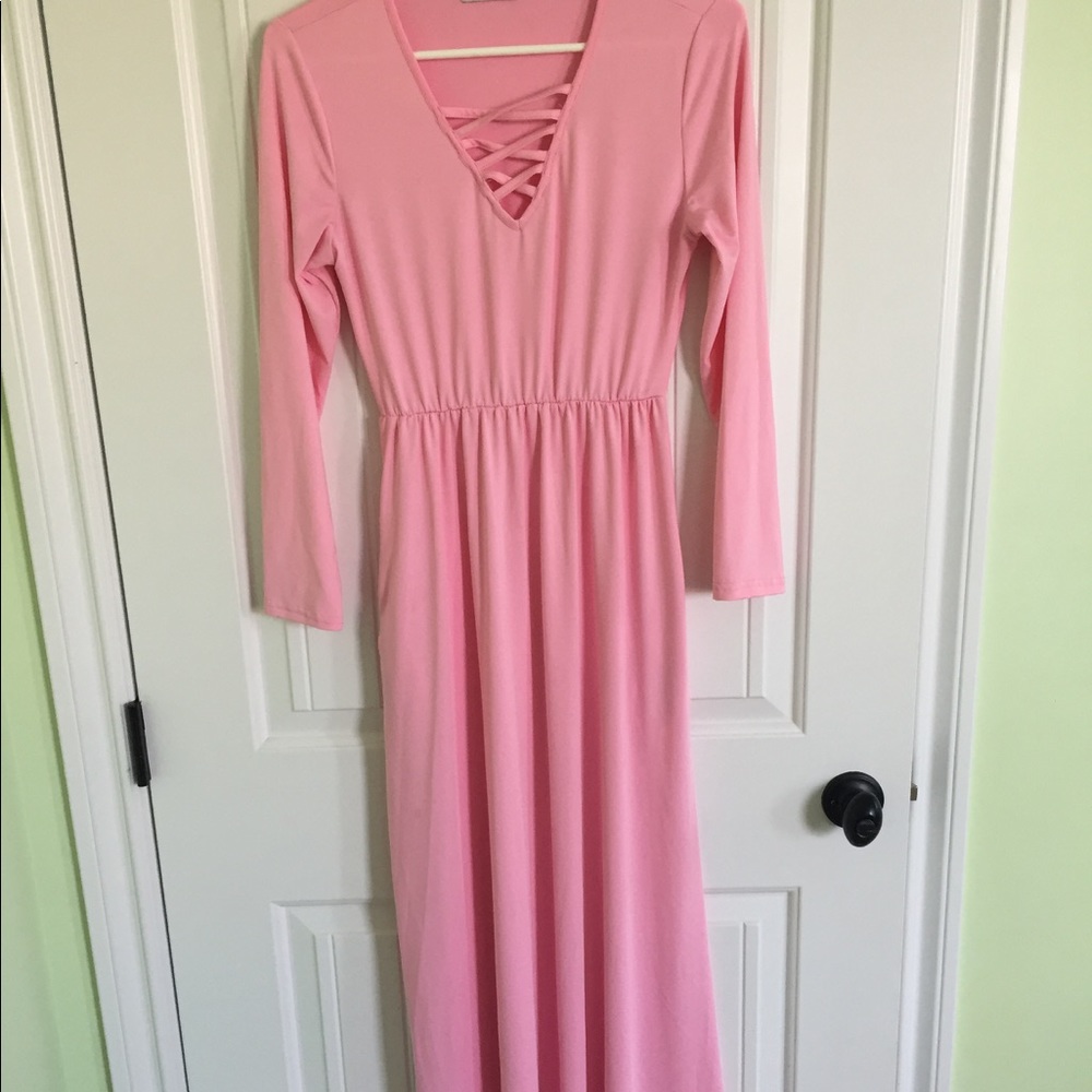 Pink long sleeve pocketed Maxi dress