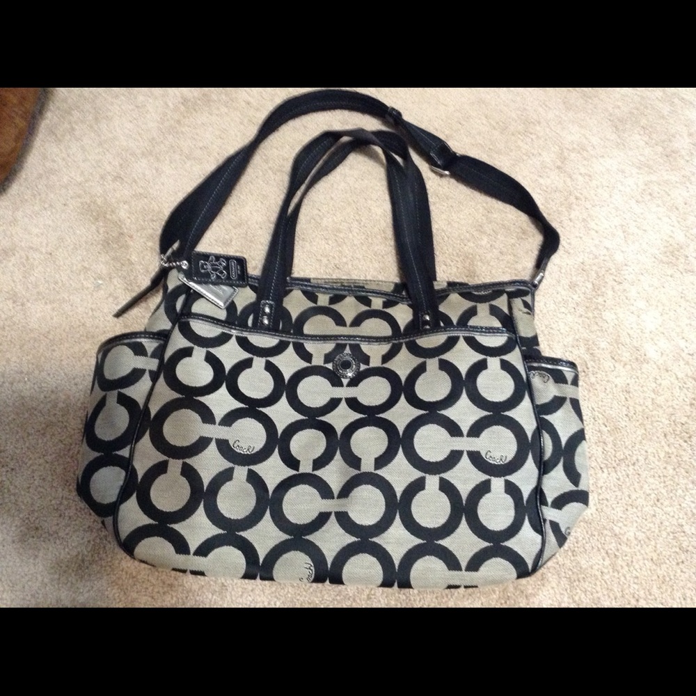 Coach Black and Gray Jacquered Babybag