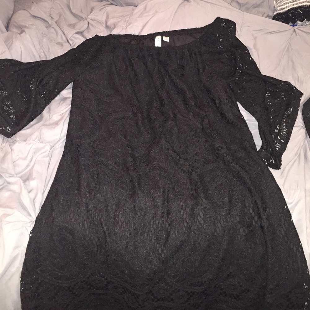 Black lace dress with bell sleeves